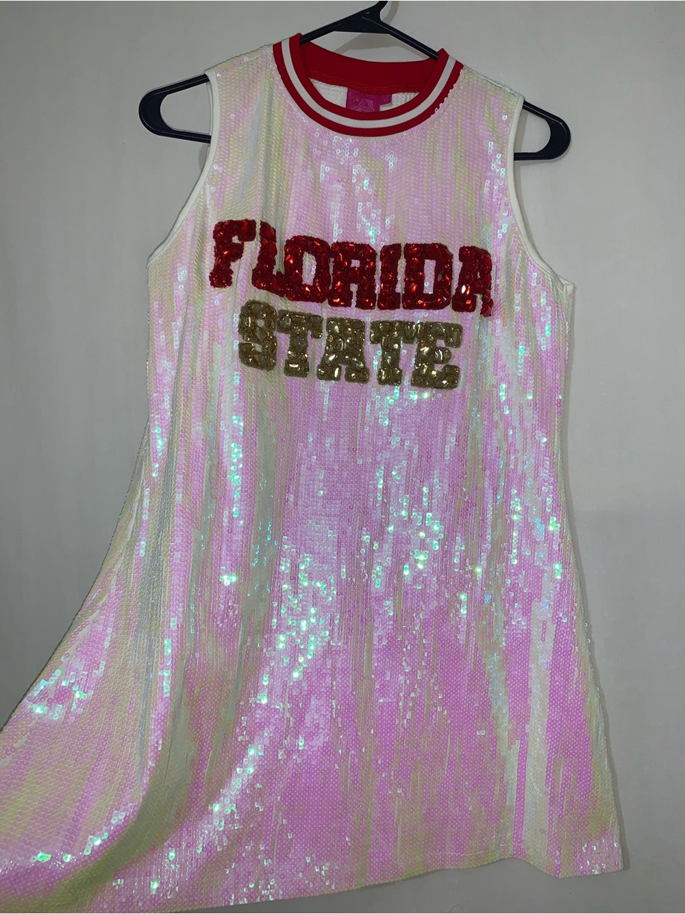 Nwot Queen Of Sparkles Game Day Jersey Dress Iridescent Sequin Xs View 3